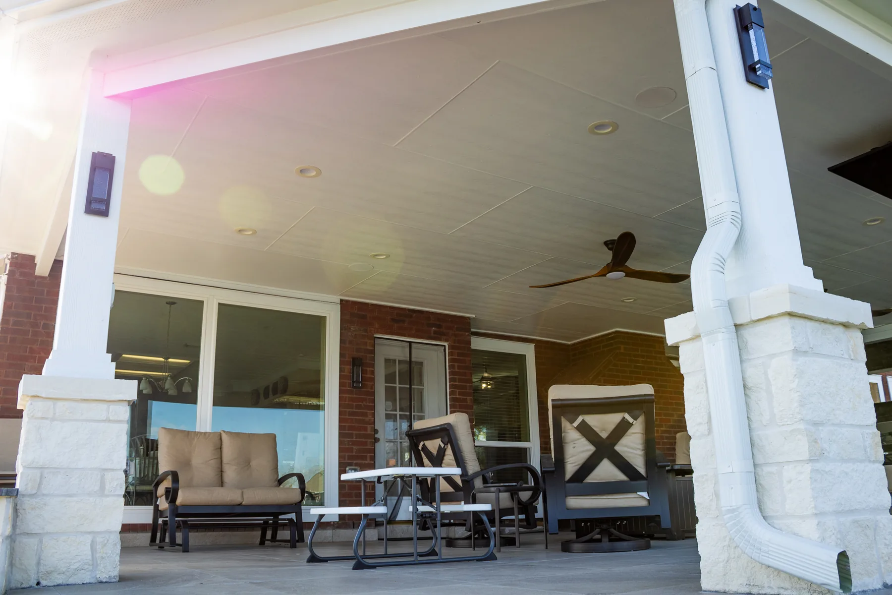 Outdoor kitchen workspace with built-in storage and cooking equipment