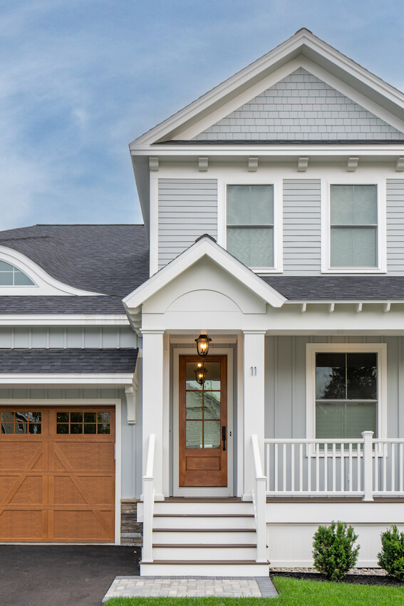 Light Mist home combining James Hardie lap, shingle, panel and trim products with a ColorPlus finish