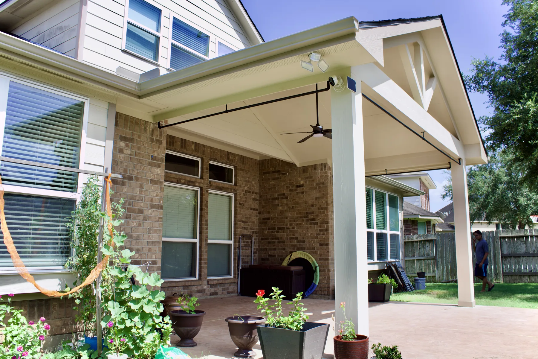 Full rear view of the completed Sugar Land gable patio cover